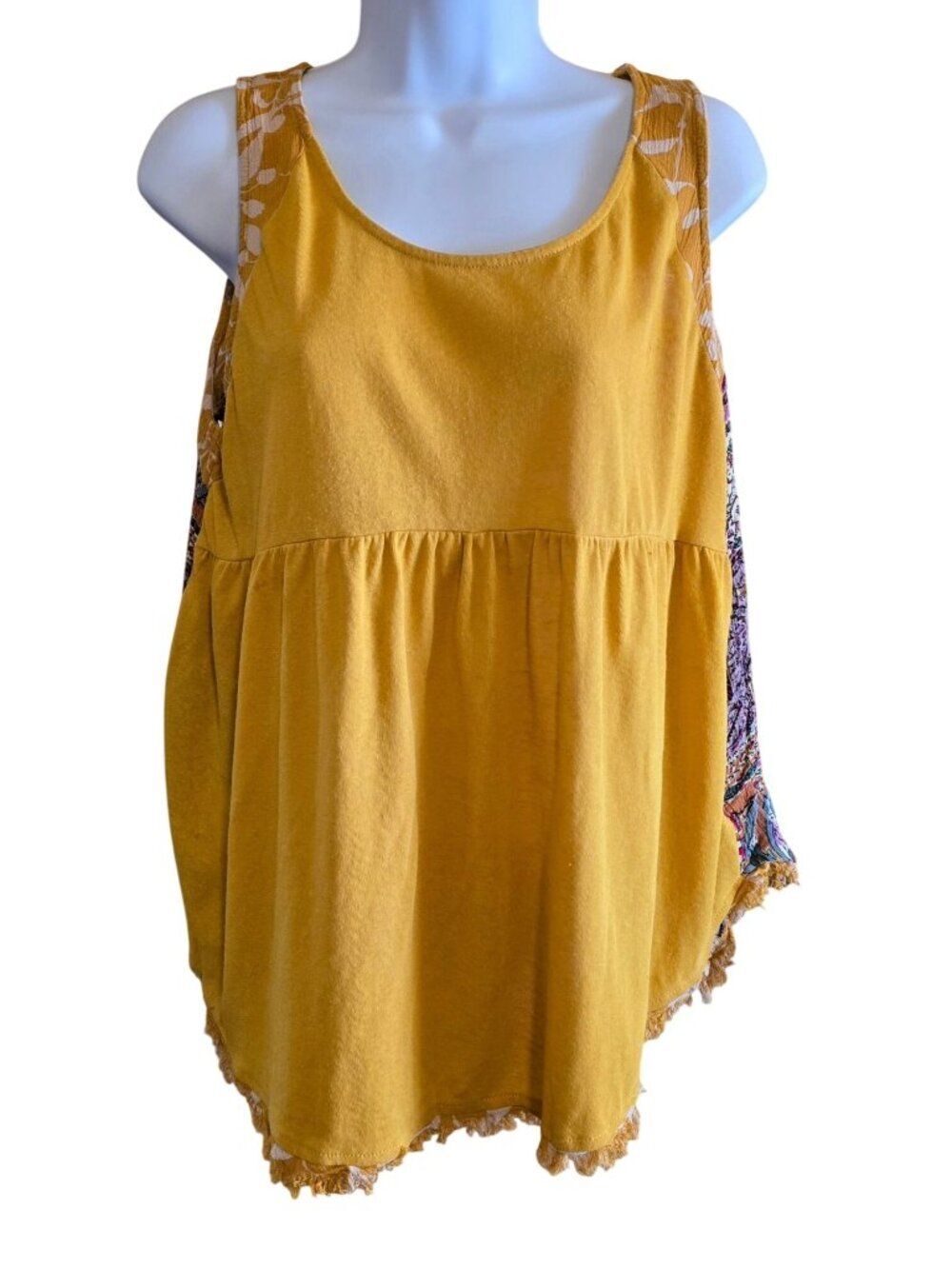 Mustard yellow Mixed Print Sleeveless Top tribal Aztec geometric pattern boho